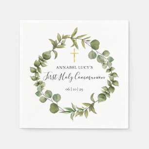 First Holy Communion Modern Woodland Greenery  Napkin