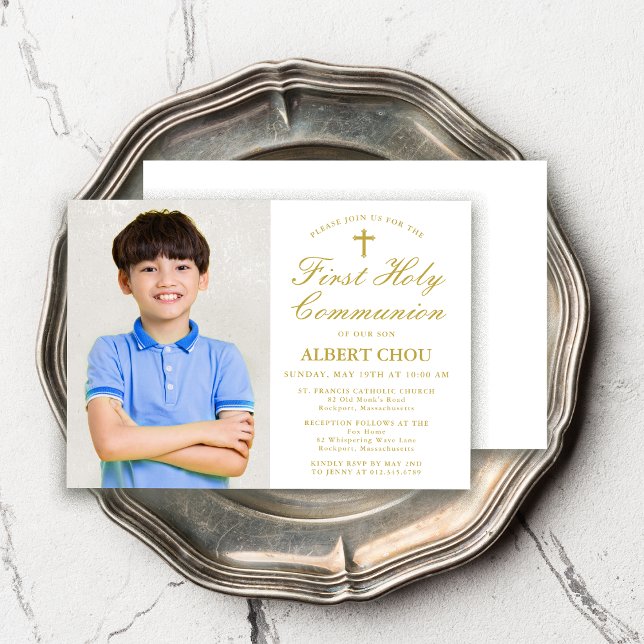 First Holy Communion One-Photo Elegant Boy Invitation (Creator Uploaded)