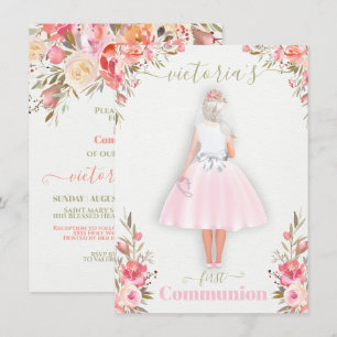 First Holy Communion Personalised Portrait Girl In Invitation