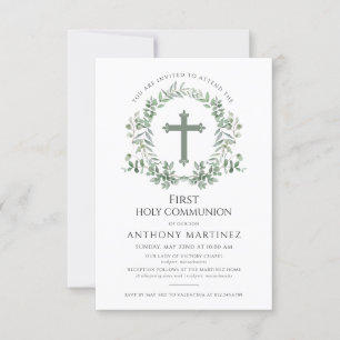 First Holy Communion Photo Eucalyptus Wreath Invitation