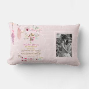 First Holy Communion PHOTO Gift Grils Pink Flowers Lumbar Cushion