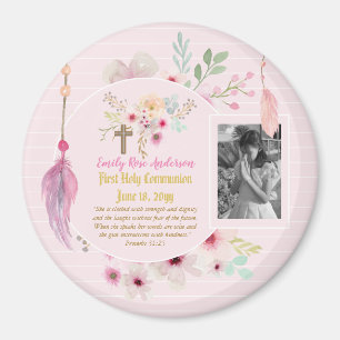 First Holy Communion PHOTO Gift Grils Pink Flowers Magnet
