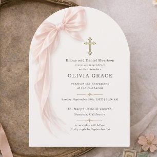 First Holy Communion Pink Bow Girl Invitation