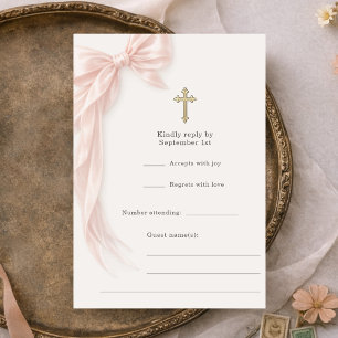 First Holy Communion Pink Bow Girl RSVP Invitation