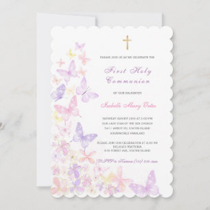 First Holy Communion Pink Butterfly Girl Invitation