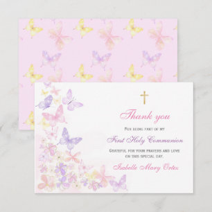 First Holy Communion Pink Butterfly Girl Thank you