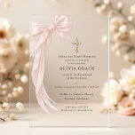 First Holy Communion Pink Coquette Bow Girl  Acrylic Invitations<br><div class="desc">Elegant First Holy Communion invitation featuring a pink coquette bow design printed on modern acrylic. Perfect for celebrating your daughter special sacrament with a soft,  feminine,  and graceful style. Ideal for Catholic church celebrations,  family gatherings,  and formal communion parties. Editable text. Premium acrylic finish.</div>