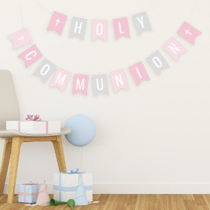 First Holy Communion Pink Grey Girl Celebration Bunting