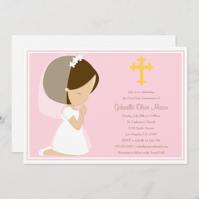 First Holy Communion - Pink | Invitation (Front/Back)