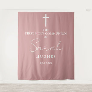 First Holy Communion Pink Photo Backdrop Tapestry