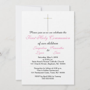 First Holy Communion Pink Twins Invitations