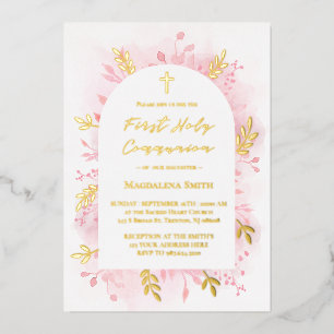 First Holy Communion pink watercolor