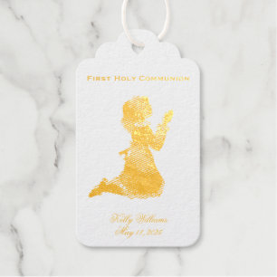 First Holy Communion Praying Girl Gold Elegant Gift Tags
