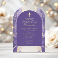 First Holy Communion Purple Gold Agate Elegant