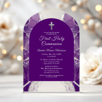First Holy Communion Purple Silver Agate Elegant