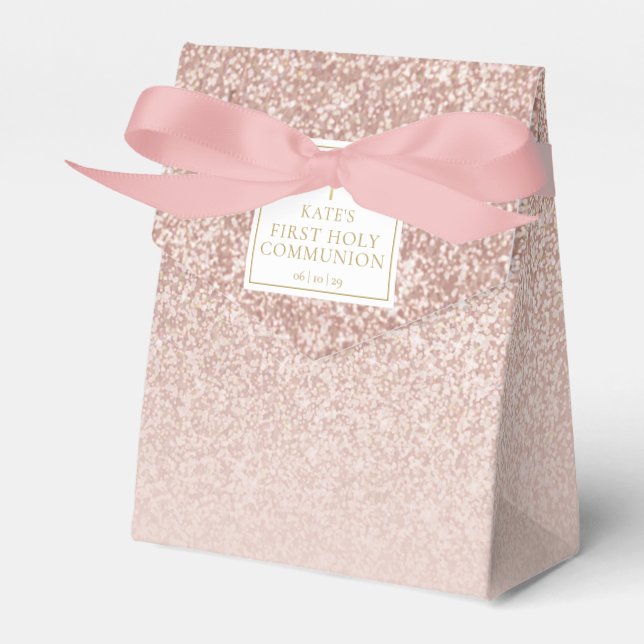 First Holy Communion Rose Gold Glitter Favour Box (Front Side)