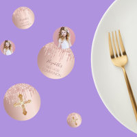 First holy communion rose gold glitter photo