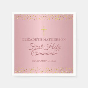 First Holy Communion Rose Gold Hearts Napkin