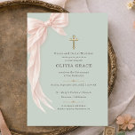 First Holy Communion Sage Green Bow Girl  Invitation<br><div class="desc">Elegant First Holy Communion invitation featuring a soft sage green bow design for a graceful,  timeless celebration. Perfect for honoring your daughter special sacrament with a refined and modern touch. Ideal for Catholic church ceremonies,  family gatherings,  and formal communion parties. Editable text. Print ready layout.</div>