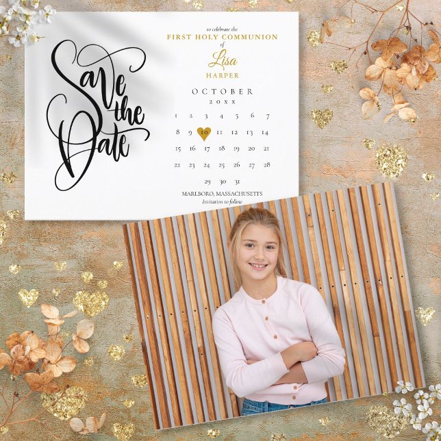 First Holy Communion Save the Date Calendar Photo Announcement Postcard (First Holy Communion Save the Date Calendar Photo Announcement Postcard)