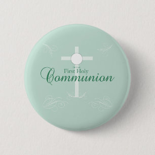 First Holy Communion, Script in Soft Green 6 Cm Round Badge