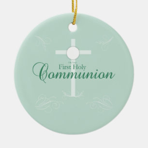 First Holy Communion, Script in Soft Green Ceramic Ornament