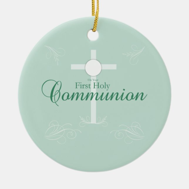 First Holy Communion, Script in Soft Green Ceramic Ornament (Front)