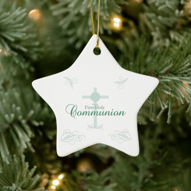 First Holy Communion, Script in Soft Green Ceramic Tree Decoration (Tree)