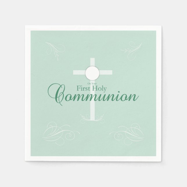 First Holy Communion, Script in Soft Green Napkin (Front)