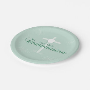 First Holy Communion, Script in Soft Green Paper Plate