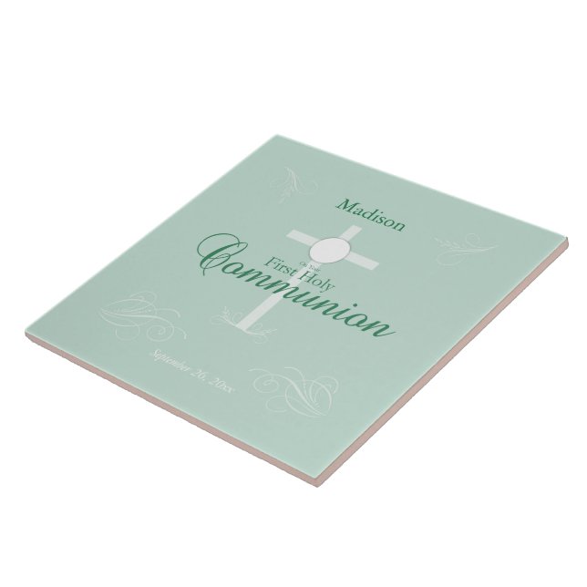 First Holy Communion, Script in Soft Green Tile (Side)