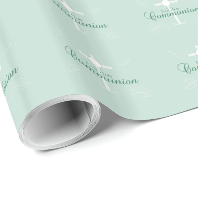 First Holy Communion, Script in Soft Green Wrapping Paper (Roll Corner)