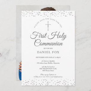 First Holy Communion Silver Stardust Photo Save The Date