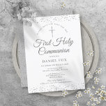 First Holy Communion Silver Stardust Save The Date Announcement Postcard<br><div class="desc">An elegant First Holy Communion save the date invitation featuring delicate silver stardust. You can personalise with your special celebration details in chic silver text. Designed by Thisisnotme©</div>