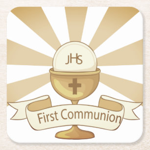 First Holy Communion Square Paper Coaster