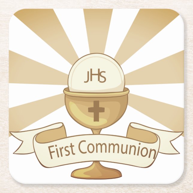 First Holy Communion  Square Paper Coaster (Front)
