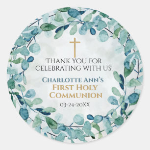 First Holy Communion Stickers with Greenery Leaves
