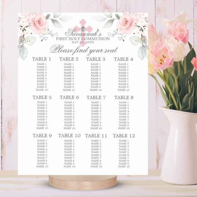 First Holy Communion Table chart Pink Rose Girl (Creator Uploaded)