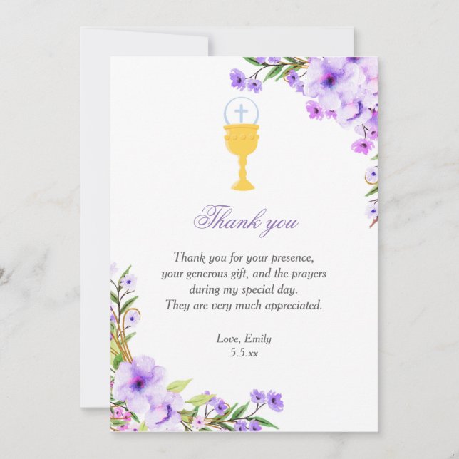 First Holy Communion Thank You Card Floral (Front)