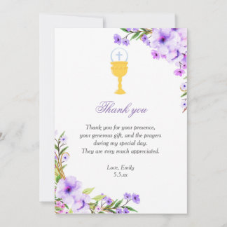 First Holy Communion Thank You Card Floral