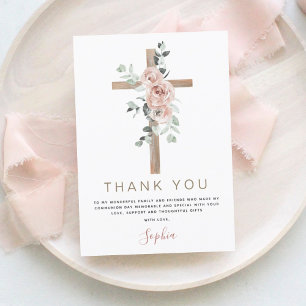 First Holy Communion Thank You Dusty Pink Rose Card
