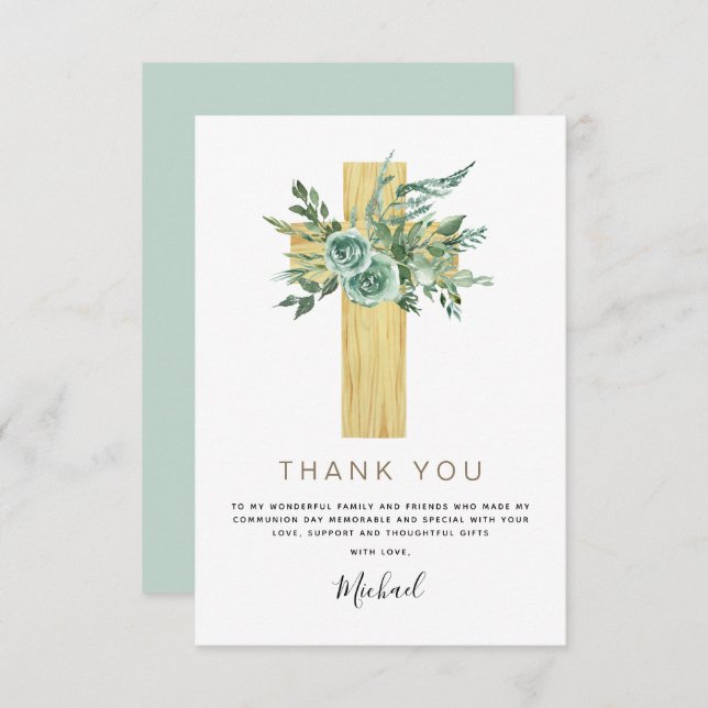 First Holy Communion Thank You Eucalyptus Invitati (Front/Back)