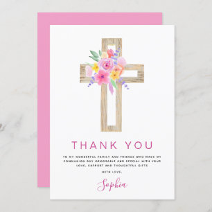 First Holy Communion Thank You Floral Pink Rose