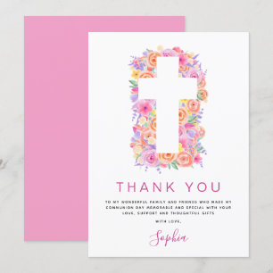 First Holy Communion Thank You Floral Pink Rose Card