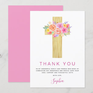 First Holy Communion Thank You Floral Pink Rose Card