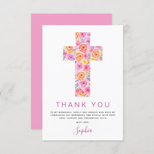 First Holy Communion Thank You Floral Pink Rose In