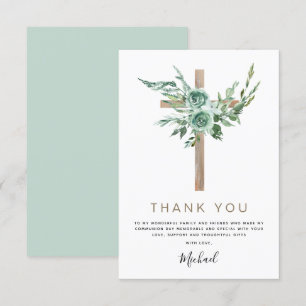 First Holy Communion Thank You Greenery Sage  Invi Card