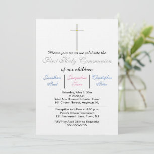 First Holy Communion Triplets Blue Pink Invitation