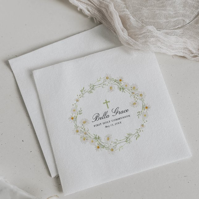 First Holy Communion White Daisy Floral Custom Napkin (Creator Uploaded)