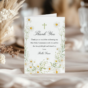 First Holy Communion White Daisy Floral Folded Thank You Card